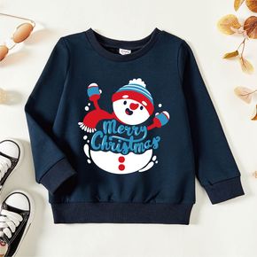 Christmas Toddler Graphic Snowman and Letter Print Long-sleeve Pullover