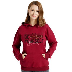 Women Graphic Leopard and Letter Print Long-sleeve Hooded Pullover