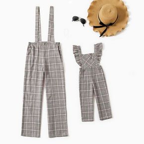 Casual Plaid Sleeveless Suspender Jumpsuit Overalls for Mom and Me