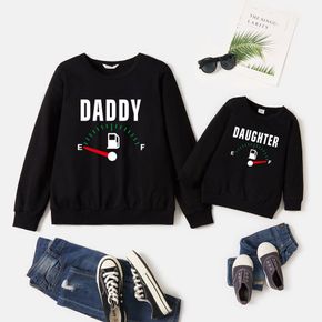 100% Cotton Car Dashboard and Letter Print Black Long-sleeve Sweatshirts for Dad and Me