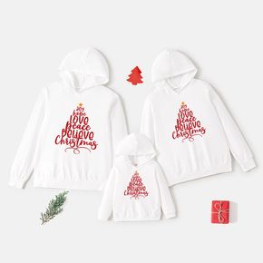 Christmas Series Letter Print White Family Matching Long-sleeve Hooded Sweatshirts