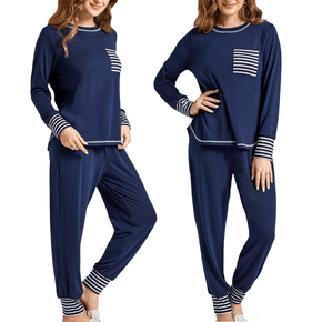 Stripe Round Neck Long-sleeve Pajamas Set