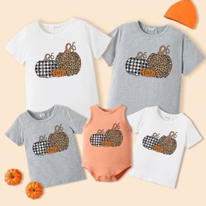 Halloween Plaid and Leopard Pumpkin Print Family Matching Cotton Short-sleeve T-shirts