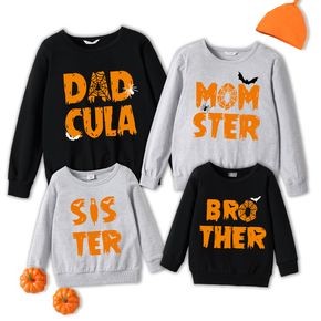 Halloween Spider Web and Letter Print Family Matching Cotton Long-sleeve Sweatshirts