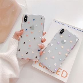 Transparent Lovely Floral Love Heart iPhone Case Soft TPU Protective Case for iPhone 7/7 Plus/11/11 Pro/11 Pro Max/12/12 Pro/12 Pro Max/12 Mini/X/XS Max/XR
