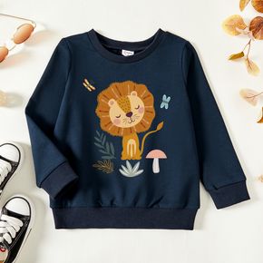 Toddler Graphic Lion and Butterfly and Plant Print Long-sleeve Pullover