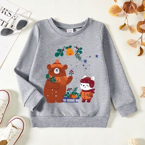 Toddler Graphics Bear and Rabbit and Floral Print Long-sleeve Pullover