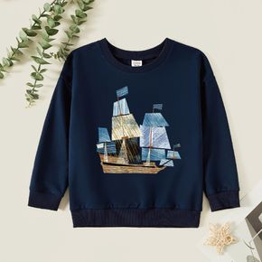 Kid Graphic Sailboat Print Long-sleeve Pullover