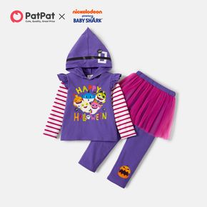 Baby Shark 2-piece Toddler Girl Halloween Cotton Hooded Sweatshirt and Pants Set
