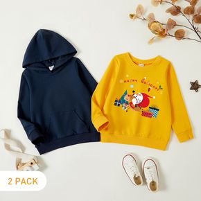 Christmas 2-Pack Toddler Graphics Santa and Elk and Gift Print Long-sleeve Pullover & Hooded Pullover Set