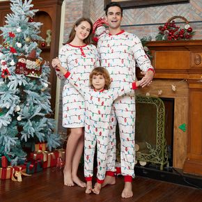 Christmas Allover Lantern Print Splice Long-sleeve Family Matching White Onesies Pajamas Set(Flame Resistant)