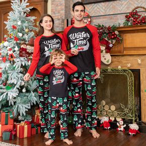 Christmas Tree and Cartoon Car Print Family Matching Long-sleeve Pajamas Sets (Flame Resistant)