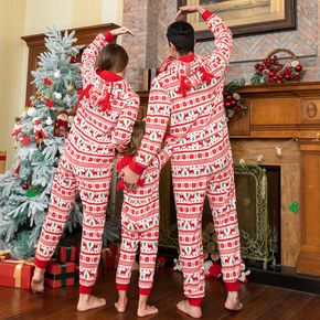 Christmas Print Family Matching 3D Antlers Thickened Hooded Long-sleeve Polar Fleece Onesies Pajamas Sets (Flame Resistant)