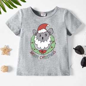 Christmas Toddler Graphics Sheep and Letter Print Short-sleeve Tee