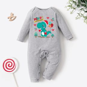 Christmas Baby Graphics Dinosaur and Heart-shaped and Balloon Print Long-sleeve Jumpsuit