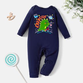 Baby Graphic Dinosaur and Galaxy and Letter Print Long-sleeve Jumpsuit