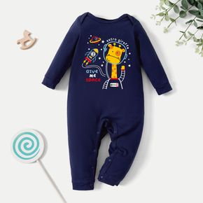 Baby Graphic Galaxy and Giraffe and Letter Print Long-sleeve Jumpsuit