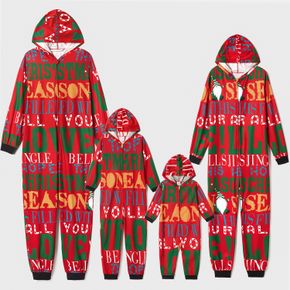 Christmas All Over Letter Print Red Family Matching Long-sleeve Hooded Onesies Pajamas Sets (Flame Resistant)