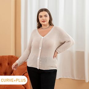 Women Plus Size Elegant Button Design Knit Sweater