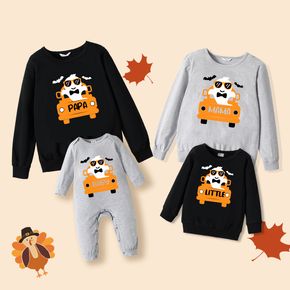 Halloween 100% Cotton Ghost Driving Car Print Family Matching Long-sleeve Sweatshirts