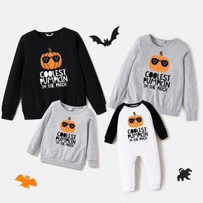 Halloween 100% Cotton Pumpkin and Letter Print Family Matching Long-sleeve Sweatshirts