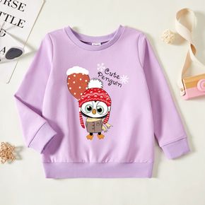 Toddler Graphic Penguin and Snowflake and Letter Print Long-sleeve Pullover