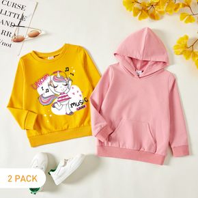2-Pack Toddler Girl Graphic Unicorn and Heart and Stars Print Long-sleeve Pullover & Hooded Pullover Set