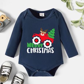 Christmas Baby Graphics Elk and Car and Letter Print Long-sleeve Romper