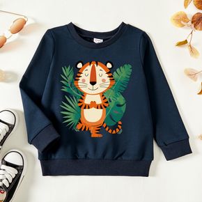 Toddler Graphic Tiger and Plant Print Long-sleeve Pullover