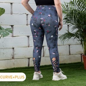 Women Plus Size Elegant Floral Print Crisscross Design Leggings