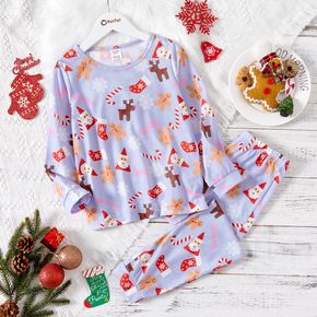 2-piece Kid Girl Christmas Santa Deer Snowflake Print Long-sleeve Top and Pants Pajamas Lounge Set