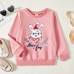 Christmas Toddler Graphic Rabbit and Letter and Stars Print Long-sleeve Pullover