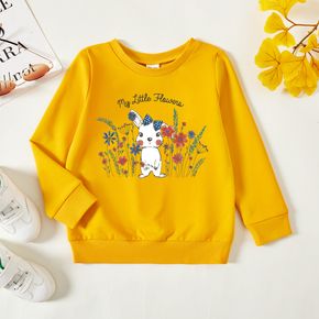 Toddler Graphic Rabbit and Floral and Letter Print Long-sleeve Pullover
