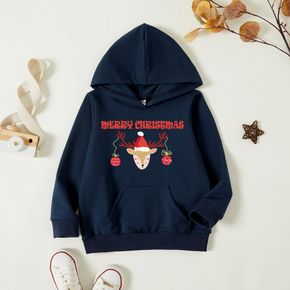 Christmas Toddler Graphic Elk Print Long-sleeve Hooded Pullover