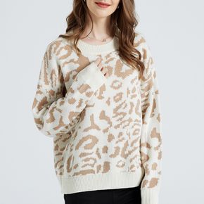 Leopard Pattern Round-collar Long-sleeve Knit Sweater