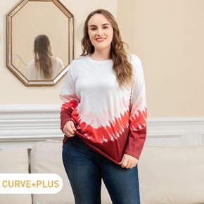 Damen Plus Size Casual Colorblock Farbverlauf Langarm T-Shirt