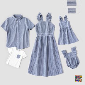 Mosaic 100% Cotton Blue and White Stripe Family Matching Sets