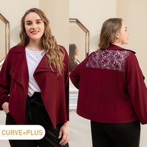 Women Plus Size Elegant Lace Design Waterfall Collar Open Front Coat
