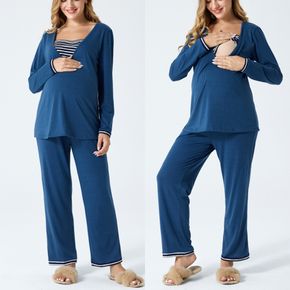 Maternity Stripe Detail Deep Blue Long-sleeve Pajamas