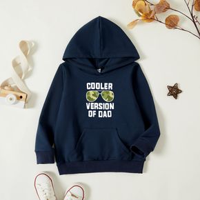Toddler Boy Graphic Glasses and Letter Print Long-sleeve Hooded Pullover