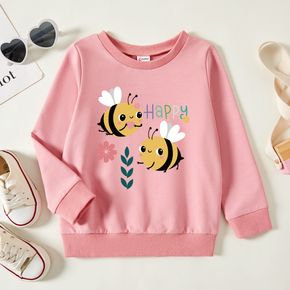 Toddler Graphic Bee and Floral and Letter Print Long-sleeve Pullover