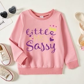 Toddler Girl Graphic Crown and Heart and Letter Print Long-sleeve Pullover