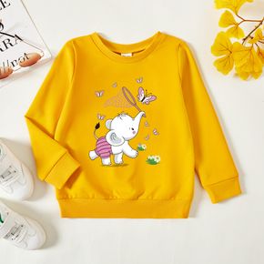 Toddler Graphic Elephant and Butterfly and Floral Print Long-sleeve Pullover