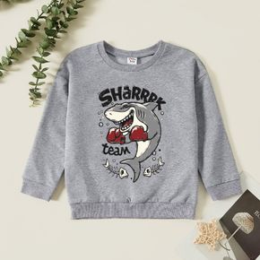 Kid Boy Graphic Shark and Letter Print Long-sleeve Pullover