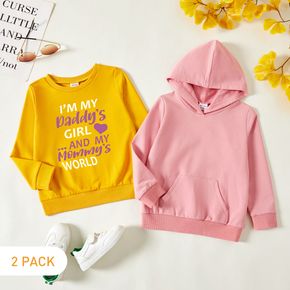 2-Pack Toddler Girl Graphic Letter and Heart Print Long-sleeve Pullover & Hooded Pullover Set