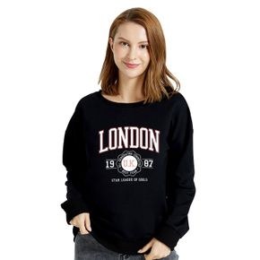 Women Graphics Letter and Figure Print Round Collar Long-sleeve Pullover
