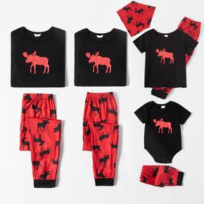 Christmas Elk Print Family Matching Short-sleeve Pajamas Sets (Flame Resistant)