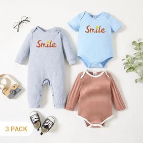 3-Pack Baby Graphic & Striped Romper Jumpsuit Set