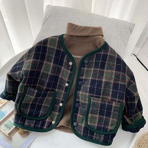 Toddler Boy/Girl Button Design Plaid Jacket