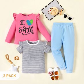 3-Pack Kids Graphic & Striped Tee Pants Set